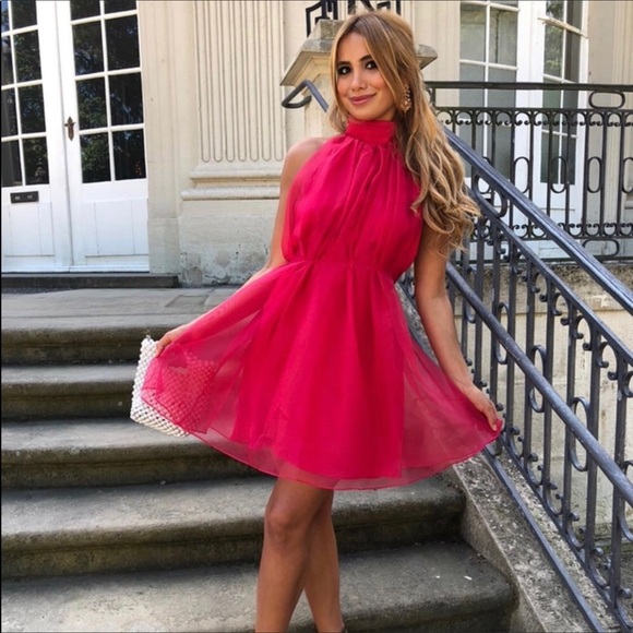 ❌SOLD❌Mini Fuscia Pink Organza Dress w/ Bow - Picture 5 of 8